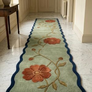 Luxury Floral Vine Runner Rug, Hand Tufted Colorful Gold Wave Floral Runner Rug, Elegant Modern Hallway Runner & Entryway, Passage Stair