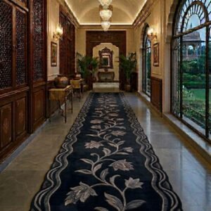 Hand Tufted Wave Floral Runner Rug, Elegant Beige Color Leafy Floral Runner Designer Carpet, Modern Hallway Entryway & Passage Area Runner