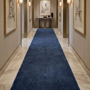Beige Wool Area Runner Rug, Hand Tufted Cut Pile Runner, Modern Geometric Art Deco Pattern, High Low Carved Texture, for Hallway & Entryway