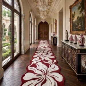Beige Floral Wool Runner  Rug, Abstract Vine Vintage White Flower Pattern Hallway Runner, Primium Hand Tufted Multiple color Options
