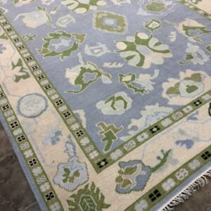 Hand Knotted Wool Rug, Vintage Floral Area Rug, Blue Green Traditional Carpet, Botanical Ivory Border Rug for Living Room, Bedroom Entryway
