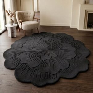 Terracotta Flower Rug, Hand Tufted Wool Area Deco, Sculpted Floral Carpet, Burnt Orange Statement Rug, Organic Living Room Entryway Decor