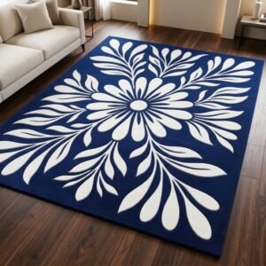 Burgundy Floral Wool Area Rug, Ivory Botanical Flower Design, Custom Size